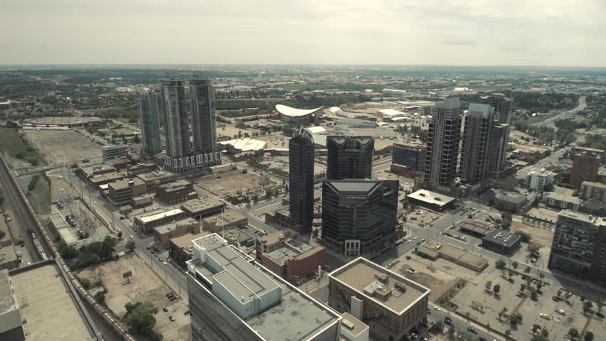 4K Timelapse - Overlook of downtown and Stampede from Tower, Calgary, Alberta, Canada - Cloudy