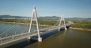 Aerial view of the Megyeri Bridge (Megyeri hid) over the Danube, Budapest, Hungary