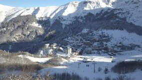 Aerial view Ski resort Gourrette in the French Pyrenees.Shooting made with a drone. Video Quality 4 K