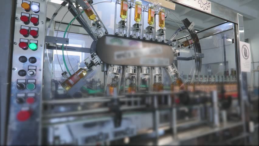 Production line for the production and bottling of alcoholic beverages. Factory for the production of alcoholic beverages.