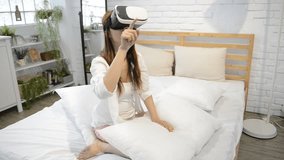 Woman Wear Virtual Reality Headset And Touch Something