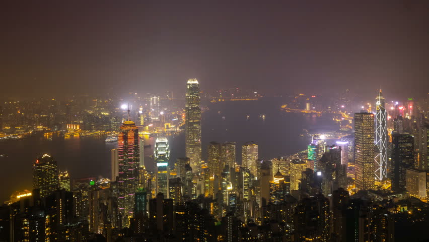 Hong kong night cityscape timelapse. 4k Resolution.