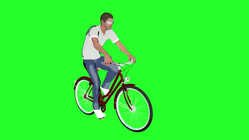 cartoon man on bicycle green background Stock Footage Video (100% ...