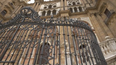 Malaga, Spain - April, 2017: Gate of the Cathedral in Malaga
