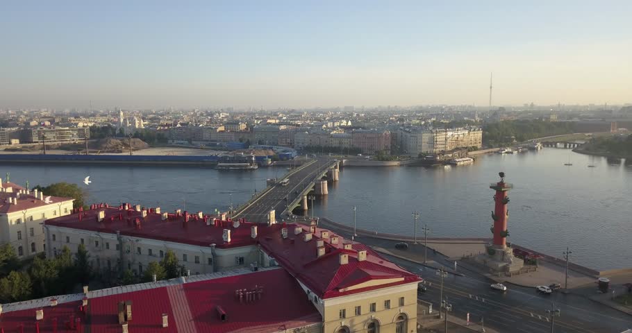 4K aerial sunrise morning video view of of St.-Petersburg