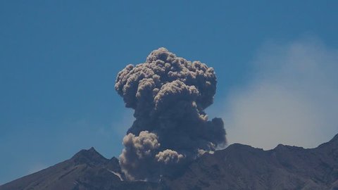 Time lapse of Sakurajima Volcano Erupts Ash Cloud - Volcanic ash erupts from Sakurajima volcano in Kyushu, Japan 