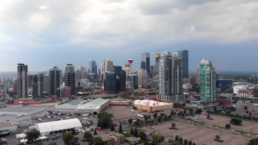 Aerial view of Downtown buildings during daytime in Calgary, Alberta, Canada.