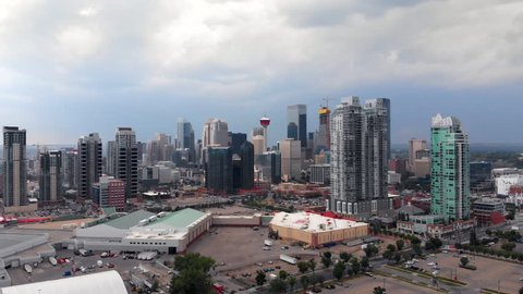 Aerial view of Downtown buildings during daytime in Calgary, Alberta, Canada.