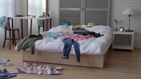 Busy house owner has no time to clean up her room. Is is really a disaster.