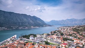 Kotor Montenegro City Skyline aerial view timelapse video.