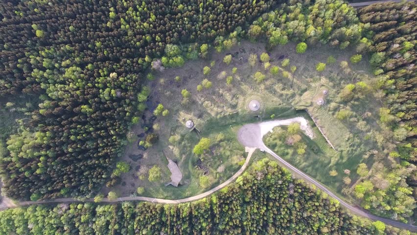 Famous fort froideterre (ww1) in Verdun forest by drone. Vertical view