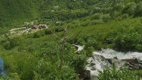 Panoramic view of moutain river in Ossetian mountains