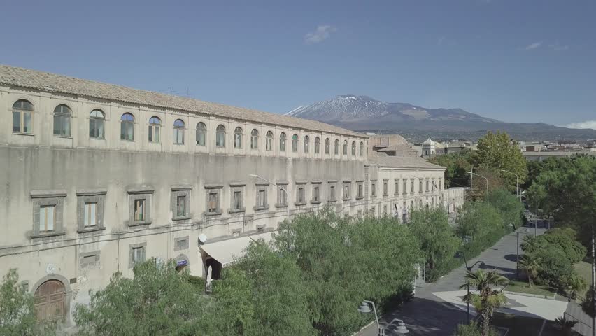 Italian Town in Sicily near Vulcano Mount Etna that is in the Background (4K Droe Aerial Footage)