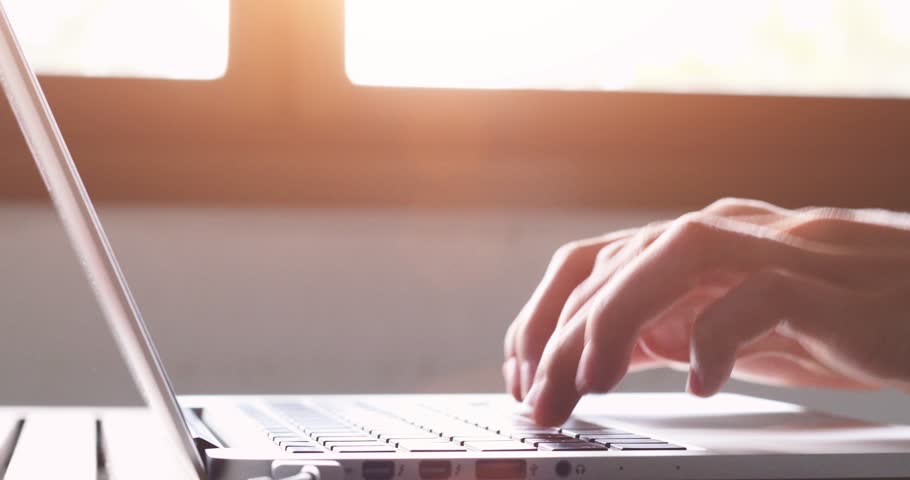 hands typing on computer keyboard, moving camera, business man working on laptop pc in office Royalty-Free Stock Footage #1015037452