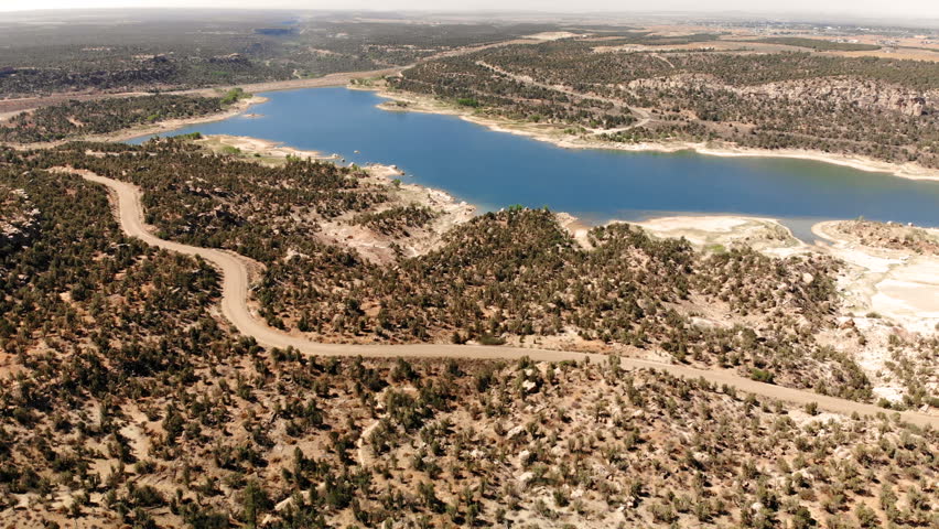 Lake in Utah, USA. Scenic landscape. Nature, geology, environment of Utah.  View from above,  aerial view, drone shot
