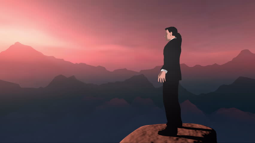 Succesful business man on mountain and sunset loop