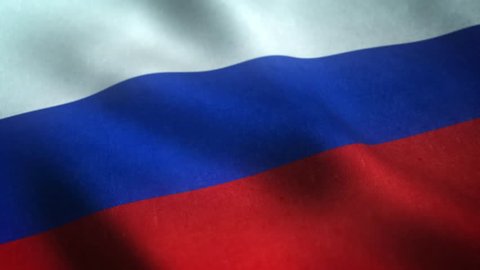 Realistic flag of Russia waving with highly detailed fabric texture.