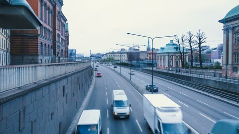 Scene of highway trafic in Stockholm City, 