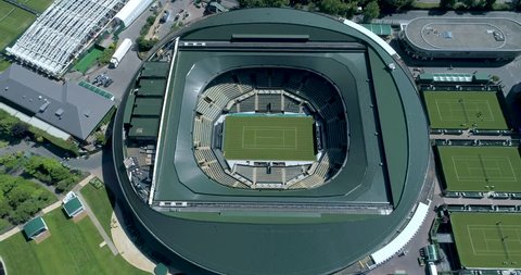 Wimbledon, London / United Kingdom (UK) - 07 02 2018: Aerial view of the Number 1 court at The All England lawn tennis club, Wimbledon, located 5 miles south-west of Central London