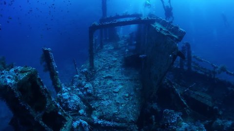 Swimming up the outside of the wreck of the Aida at Big Brother island in the Red Sea.