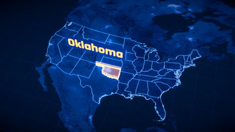 US Oklahoma state border 3D visualization, modern map outline, travel