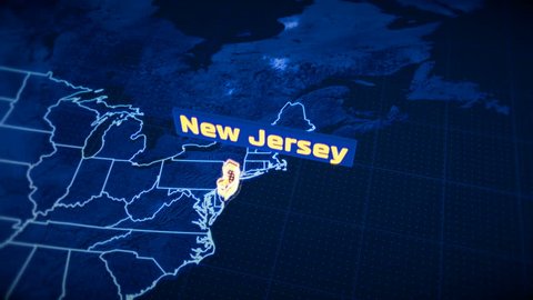 US New Jersey state border 3D visualization, modern map outline, travel