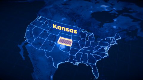US Kansas state border 3D visualization, modern map outline, travel