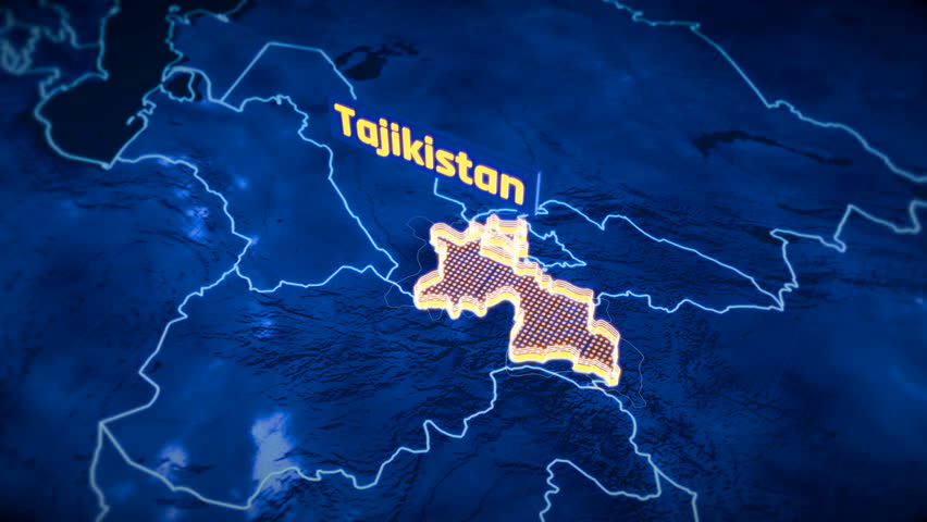 Tajikistan country border 3D visualization, modern map outline, travel