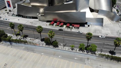Los Angeles, USA - 2018: Walt Disney Concert Hall. Aerial