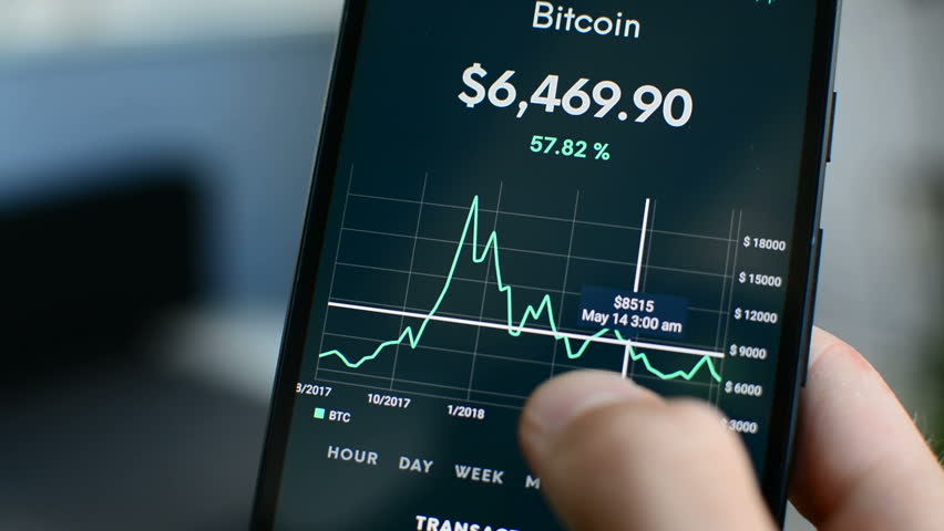 Looking at Bitcoin downtrend 2018 bear market on smartphone cryptocurrency app Royalty-Free Stock Footage #1015092646