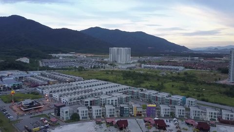 Ipoh, Malaysia - August 7, 2018: Aerial view of residence and commercial buildings located in newly developed area known as Meru City, near to Ipoh, Perak in Peninsular Malaysia.