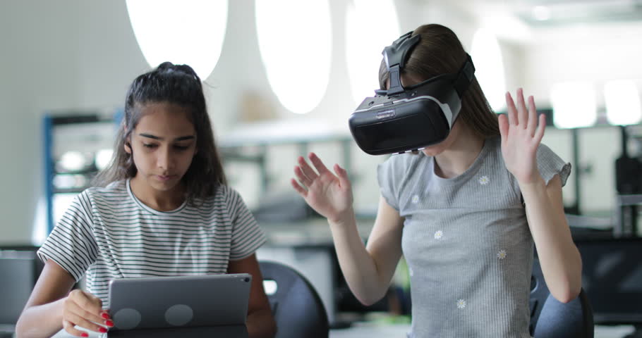 High school students using VR headset in class Royalty-Free Stock Footage #1015097788
