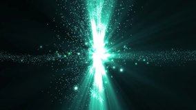 Space neon background with particles. Space blue dust with stars on black background. Sunlight of beams and gloss of particles galaxies.
