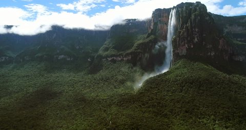 Angel Falls, 8th natural wonder of the world. World's highest waterfall in Canaima National Park, Venezuela, South America. Footage Venezuela Landscape 4k