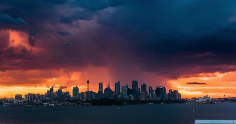 Lightning Storm Over City Skyline 4K Timelapse.