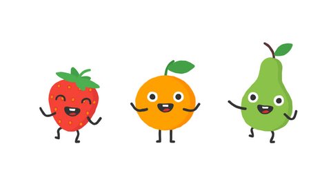 Fruits and vegetables fall and dance. Loop animation. Alpha channel.