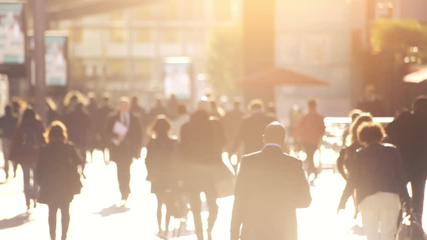 Crowd of people walking on the street in abstract big city, back light, Europe | Shutterstock HD Video #1015129660