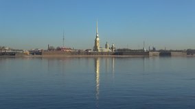 Panorama of the Peter and Paul fortress on a Sunny April morning. Saint Petersburg, Russia