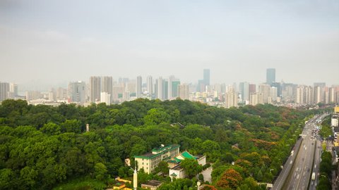 sunny day wuhan cityscape famous park rooftop panorama 4k timelapse china