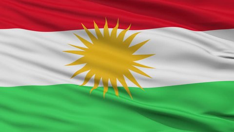 Kurdistan Flag, Closeup View Realistic Animation Seamless Loop - 10 Seconds Long