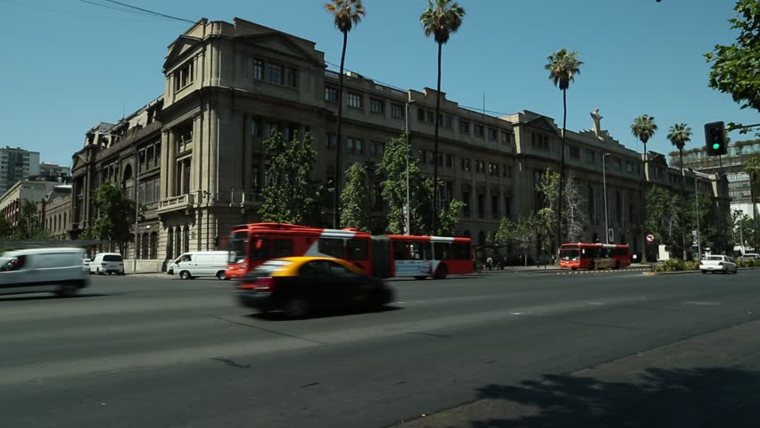 A long shot of the Catholic University of Chile building in Santiago, Chile.