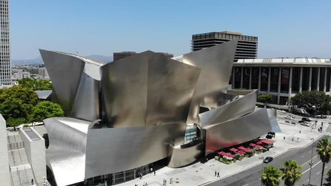 Los Angeles, USA - 2018: Walt Disney Concert Hall. Aerial