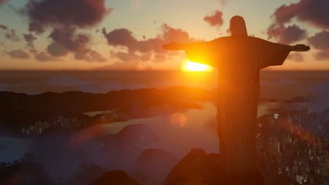 Rio de Janeiro/Brazil _ 04.18.2018: [Christ the Redeemer at sunset, camera pan and zoom, Rio de Janeiro, Brazil]
