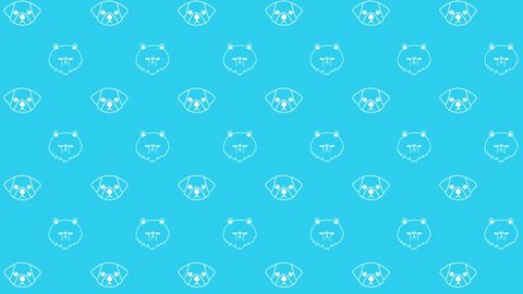Pattern design of drawings cat and dog heads in motion on a blue background