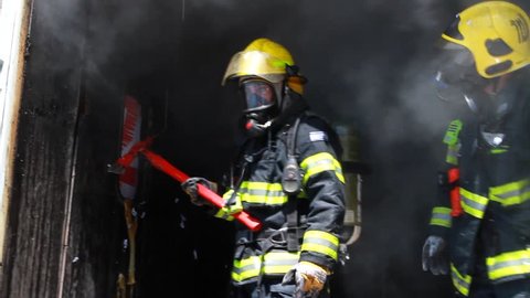 JERUSALEM, ISRAEL - DECEMBER 25 2014: firefighters at work