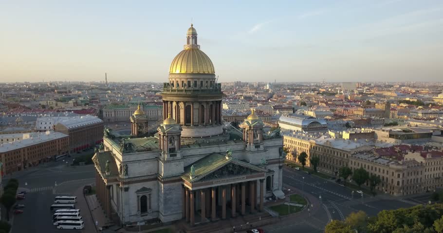 4K aerial drone video of beautiful vintage architecture of St.-Petersburg city center, majestic Saint Isaac