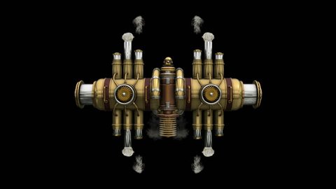 3D Steampunk equalizer animation. ALPHA MATTE. Ideal 3D model animation in 4K for stage design, movies, TV shows, intro, news, commercials, futurism and steampunk related projects.