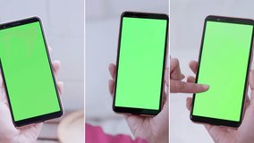 Vertical Videos - woman take cell phone with green screen