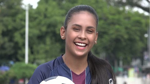 Hispanic Teen Girl Soccer Athlete Laughing