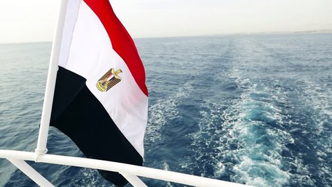 National Flag of Egypt on board a sea yacht, ship. Red Sea resort
